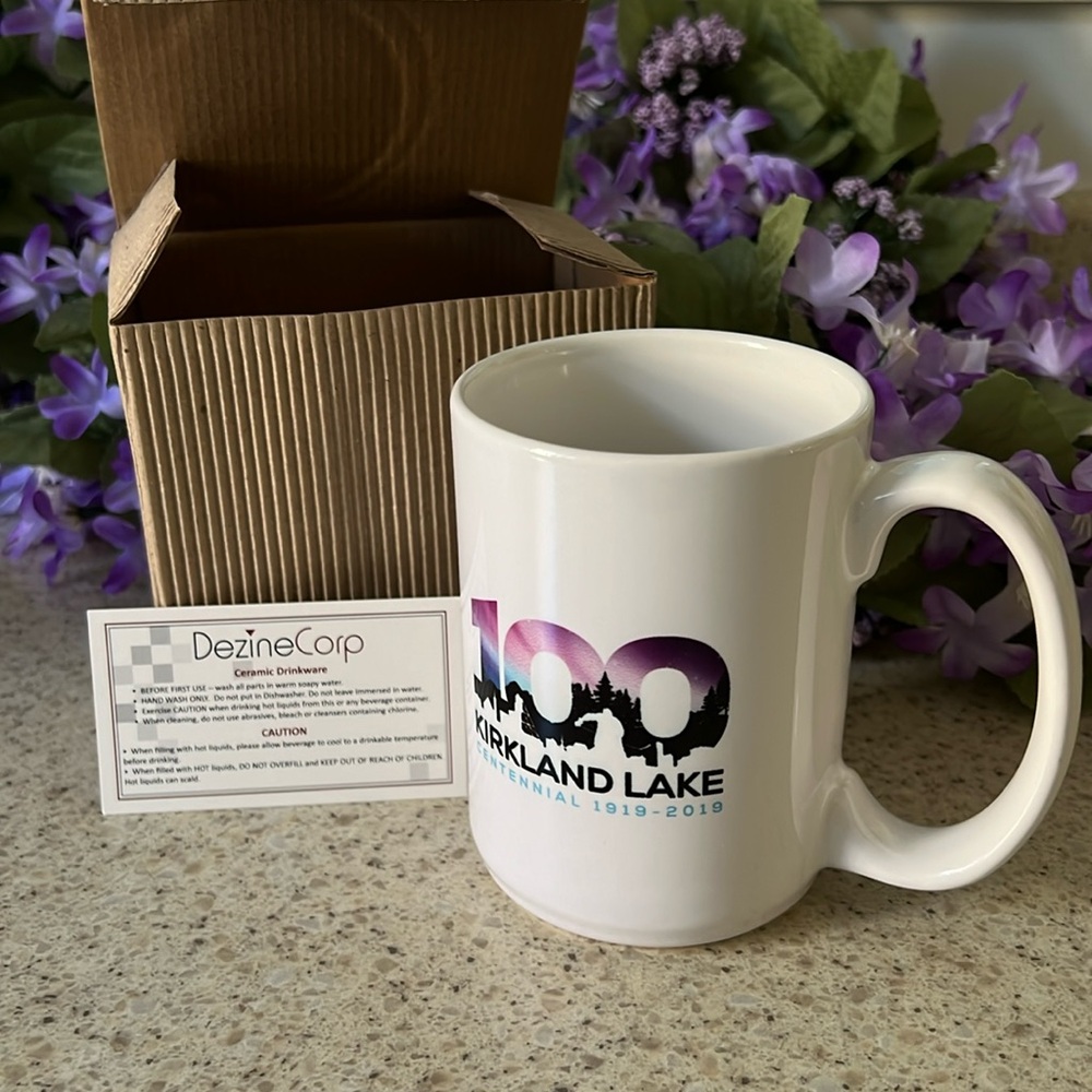 Kirkland Lake Centennial, coffee mug made by DezineCorp. ceramic drinkware